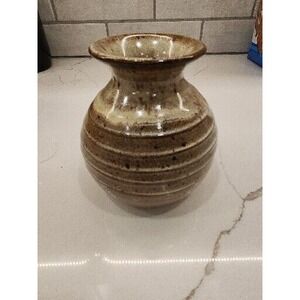 Small Hand Crafted Studio Art Pottery Vase Tan Beige Brown 4 And 3/4 Inches High